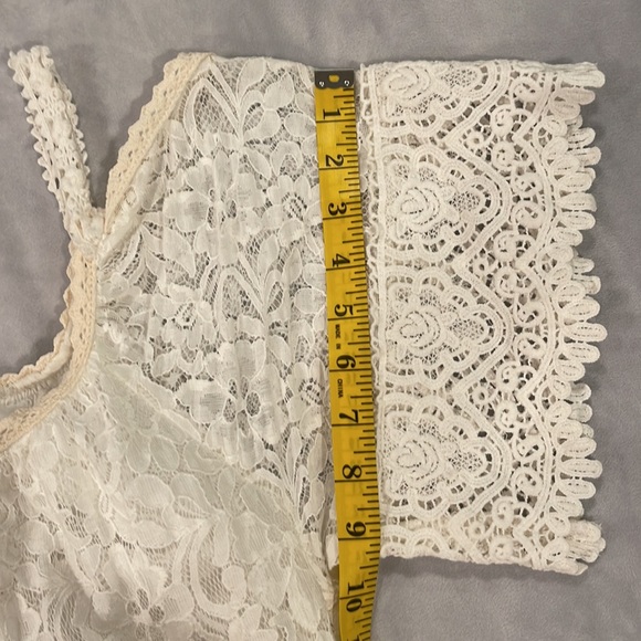 Boho Style Mini Dress | Off White Lace/Solid Pattern | Lined | Shoulder Cutout - Picture 12 of 13
